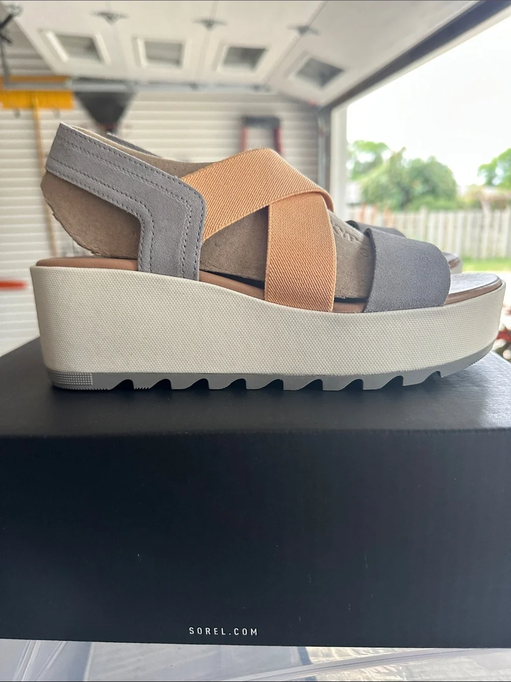 Sorel Women's Crisscross Platform Sandals in Peach and Taupe